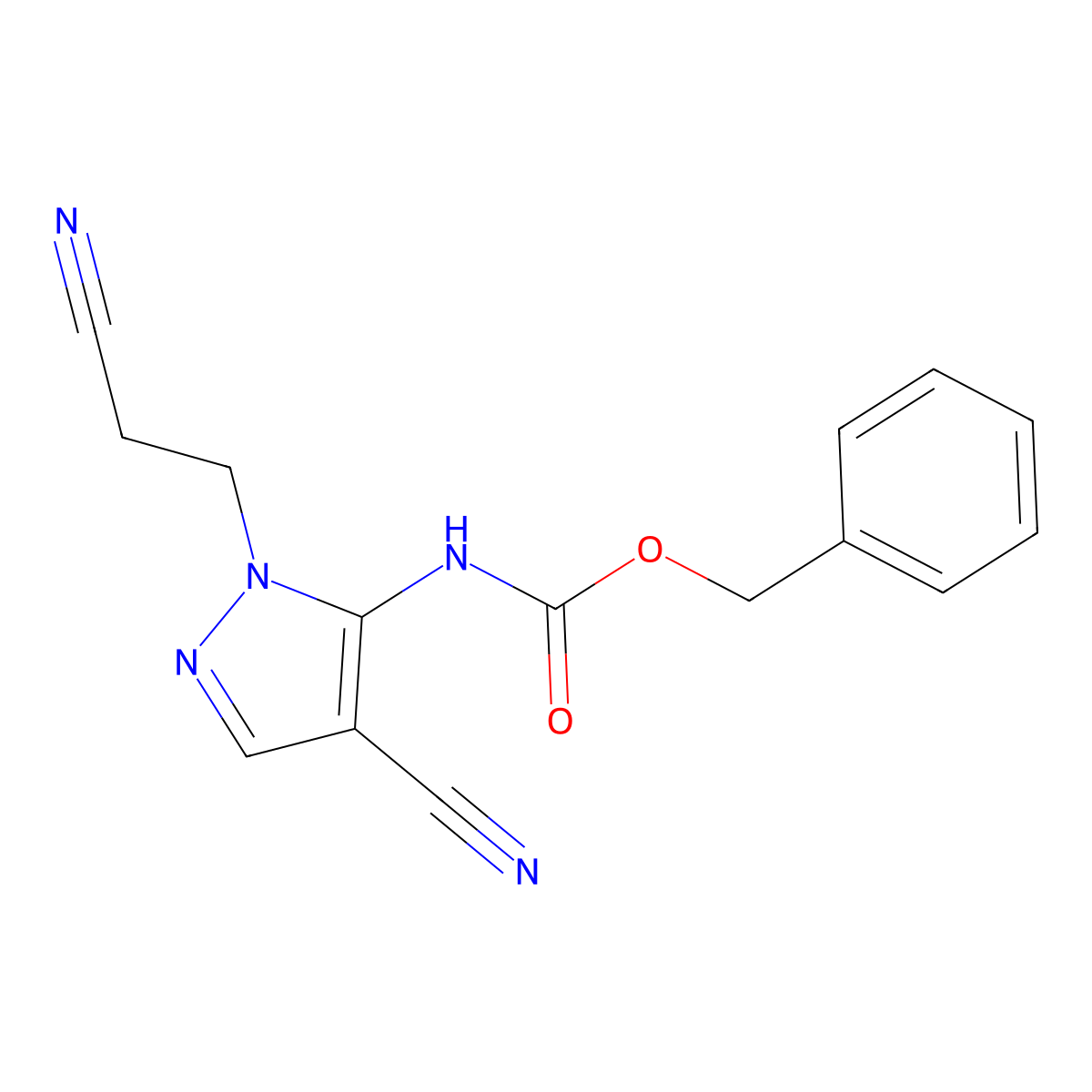 benzyl N-[4-cyano-1-(2-cyanoethyl)-1H-pyrazol-5-yl]carbamate molecular structure, CAS 2680742-31-6