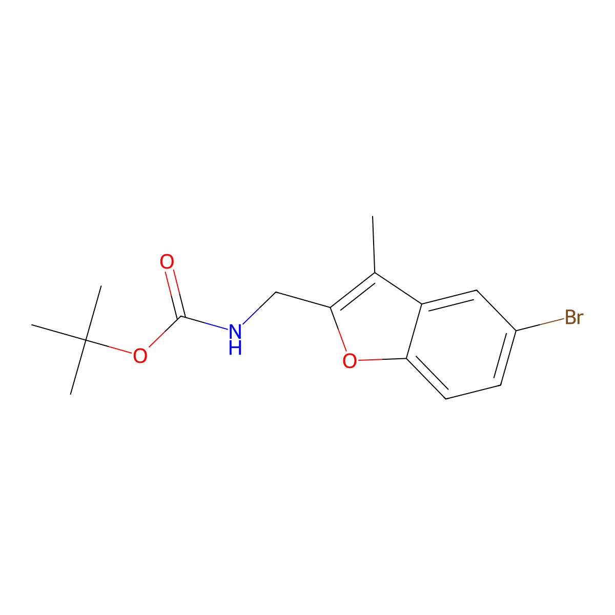tert-butyl N-[(5-bromo-3-methyl-1-benzofuran-2-yl)methyl]carbamate molecular structure, CAS 2680742-34-9