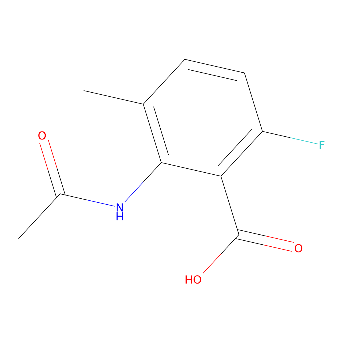 2-Acetamido-6-fluoro-3-methylbenzoic acid molecular structure, CAS 2680742-49-6