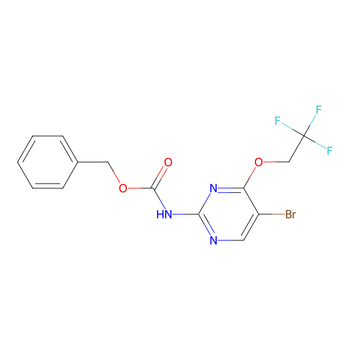 benzyl N-[5-bromo-4-(2,2,2-trifluoroethoxy)pyrimidin-2-yl]carbamate molecular structure, CAS 2680742-52-1