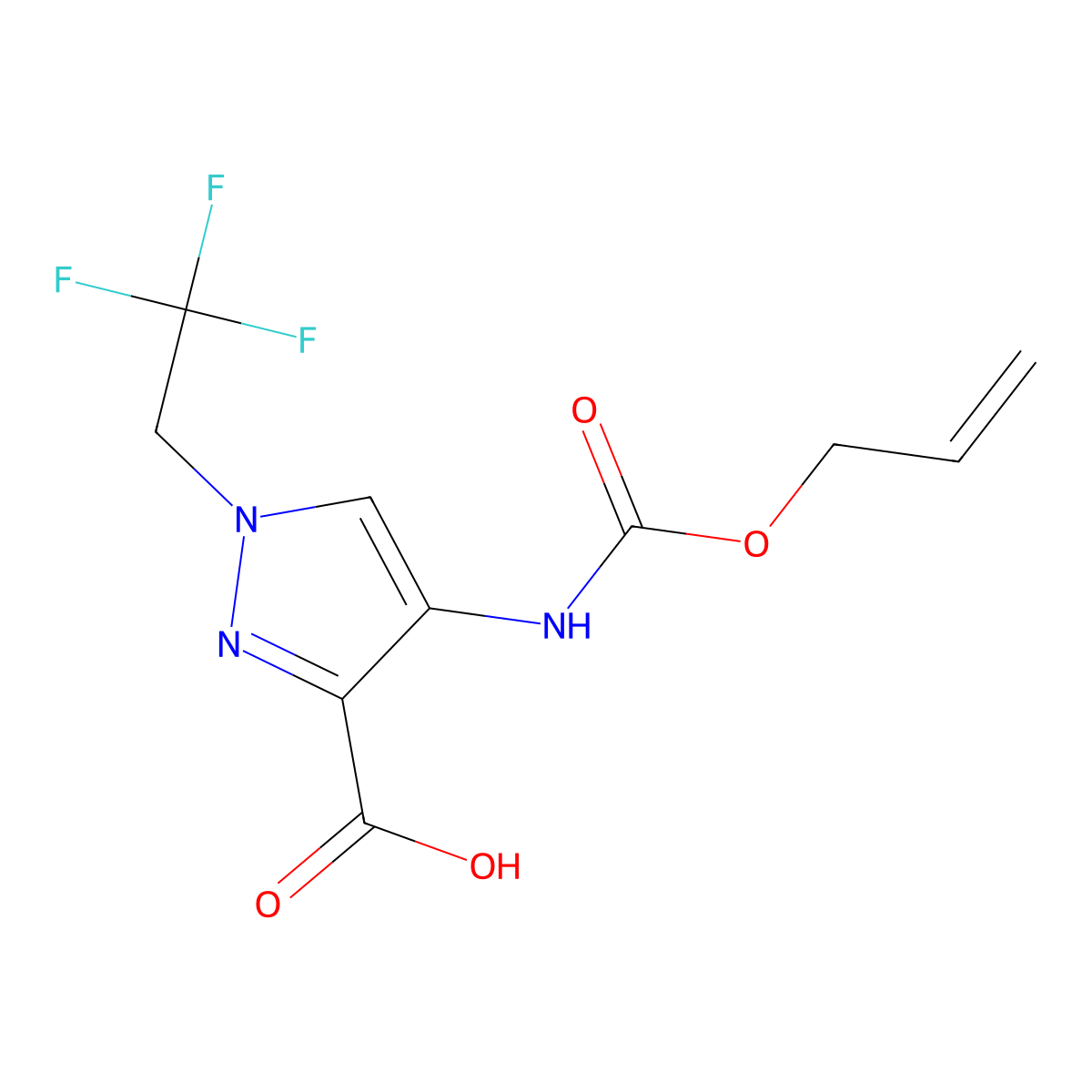 4-{[(prop-2-en-1-yloxy)carbonyl]amino}-1-(2,2,2-trifluoroethyl)-1H-pyrazole-3-carboxylic acid molecular structure, CAS 2680742-68-9