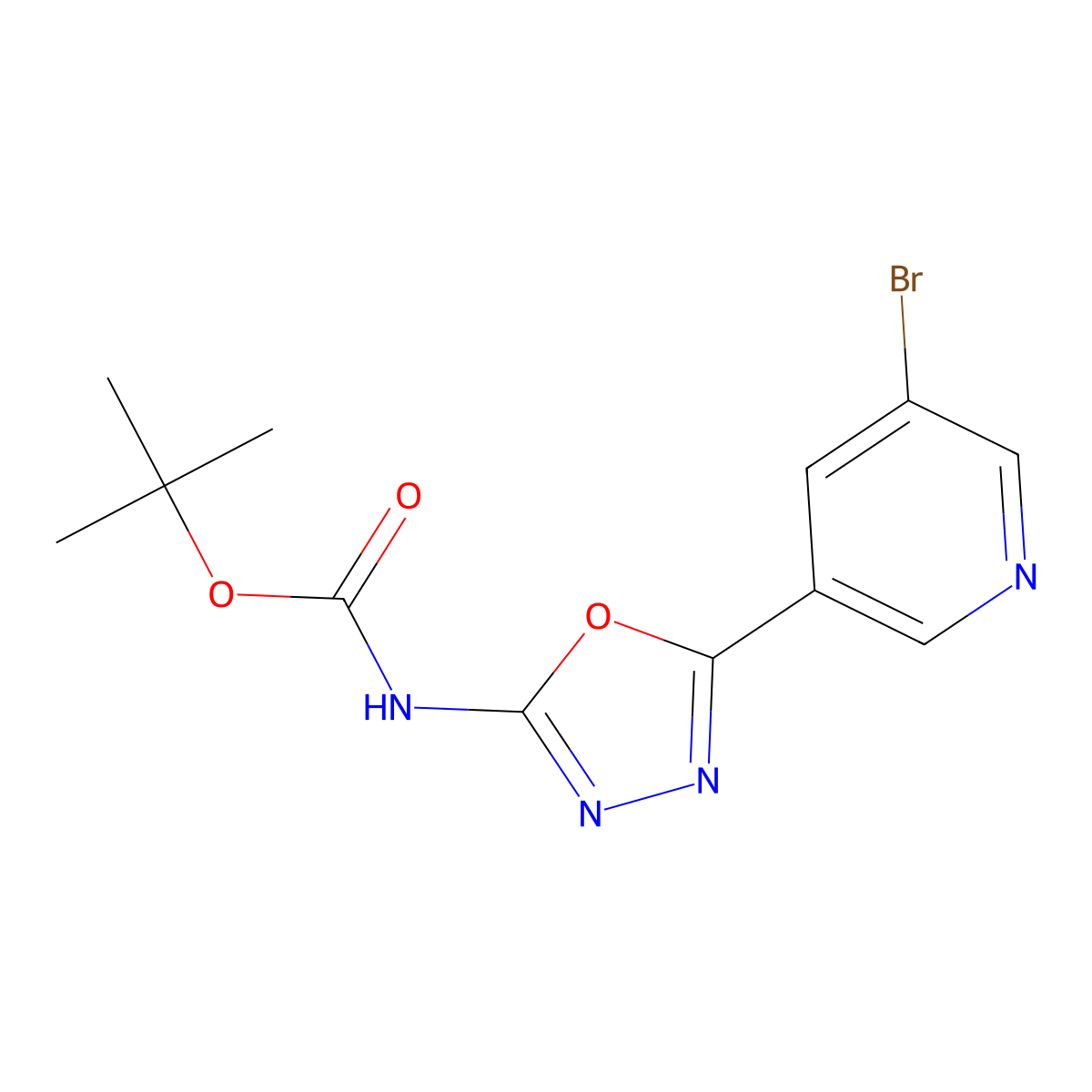 tert-butyl N-[5-(5-bromopyridin-3-yl)-1,3,4-oxadiazol-2-yl]carbamate molecular structure, CAS 2680742-69-0