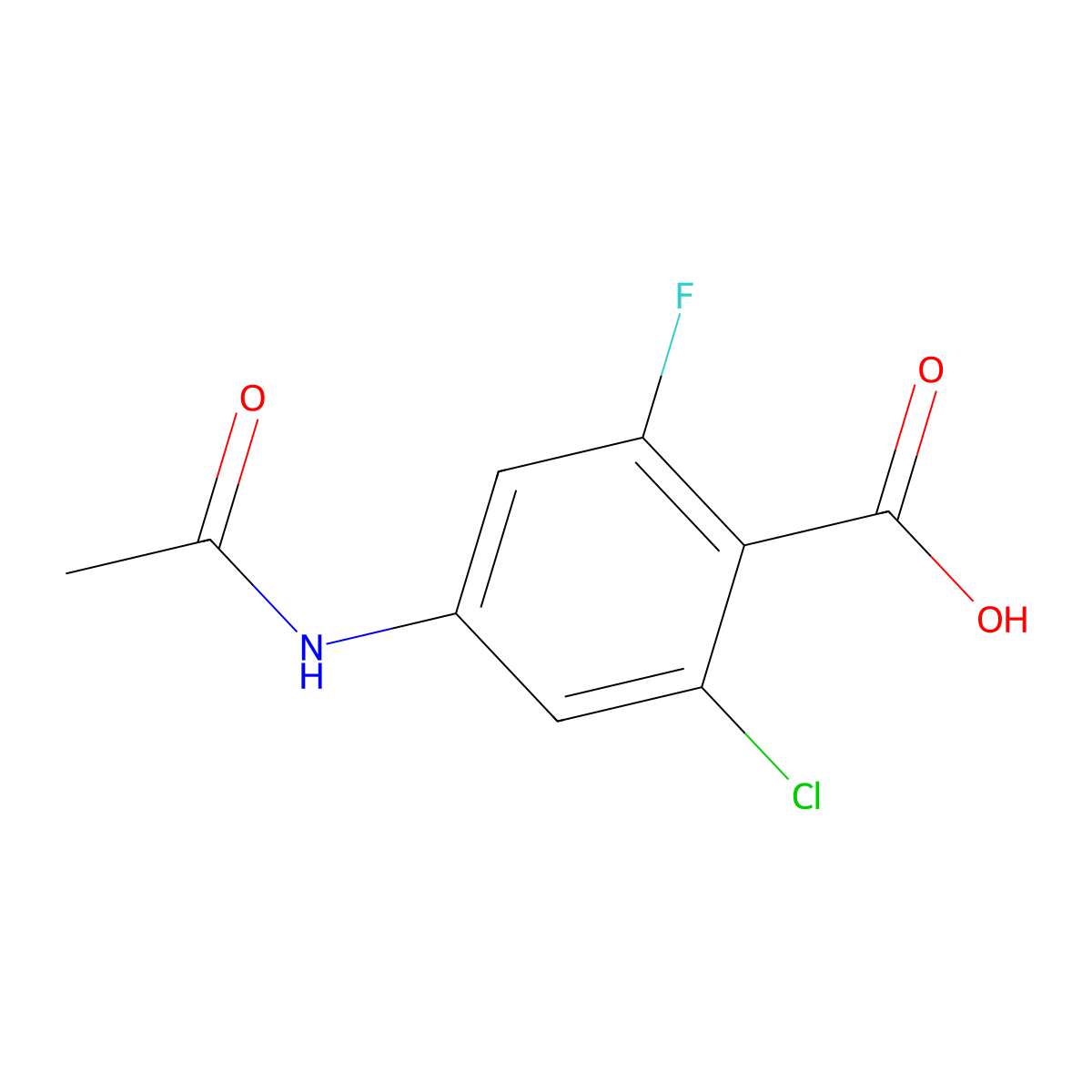 2-Chloro-4-acetamido-6-fluorobenzoic acid molecular structure, CAS 2680742-82-7