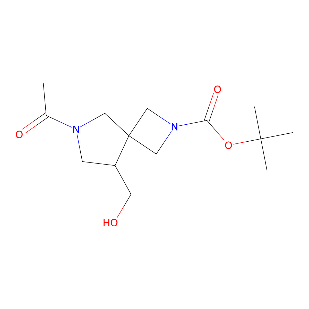 Tert-butyl 6-acetyl-8-(hydroxymethyl)-2,6-diazaspiro[3.4]octane-2-carboxylate molecular structure, CAS 2680742-83-8