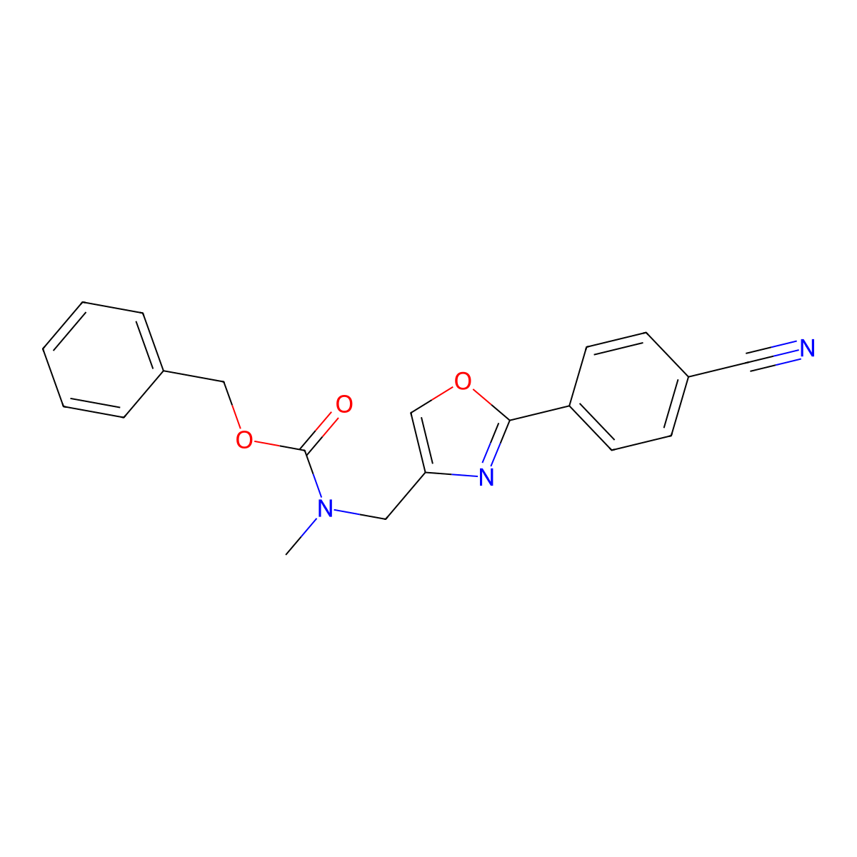 benzyl N-{[2-(4-cyanophenyl)-1,3-oxazol-4-yl]methyl}-N-methylcarbamate molecular structure, CAS 2680743-01-3