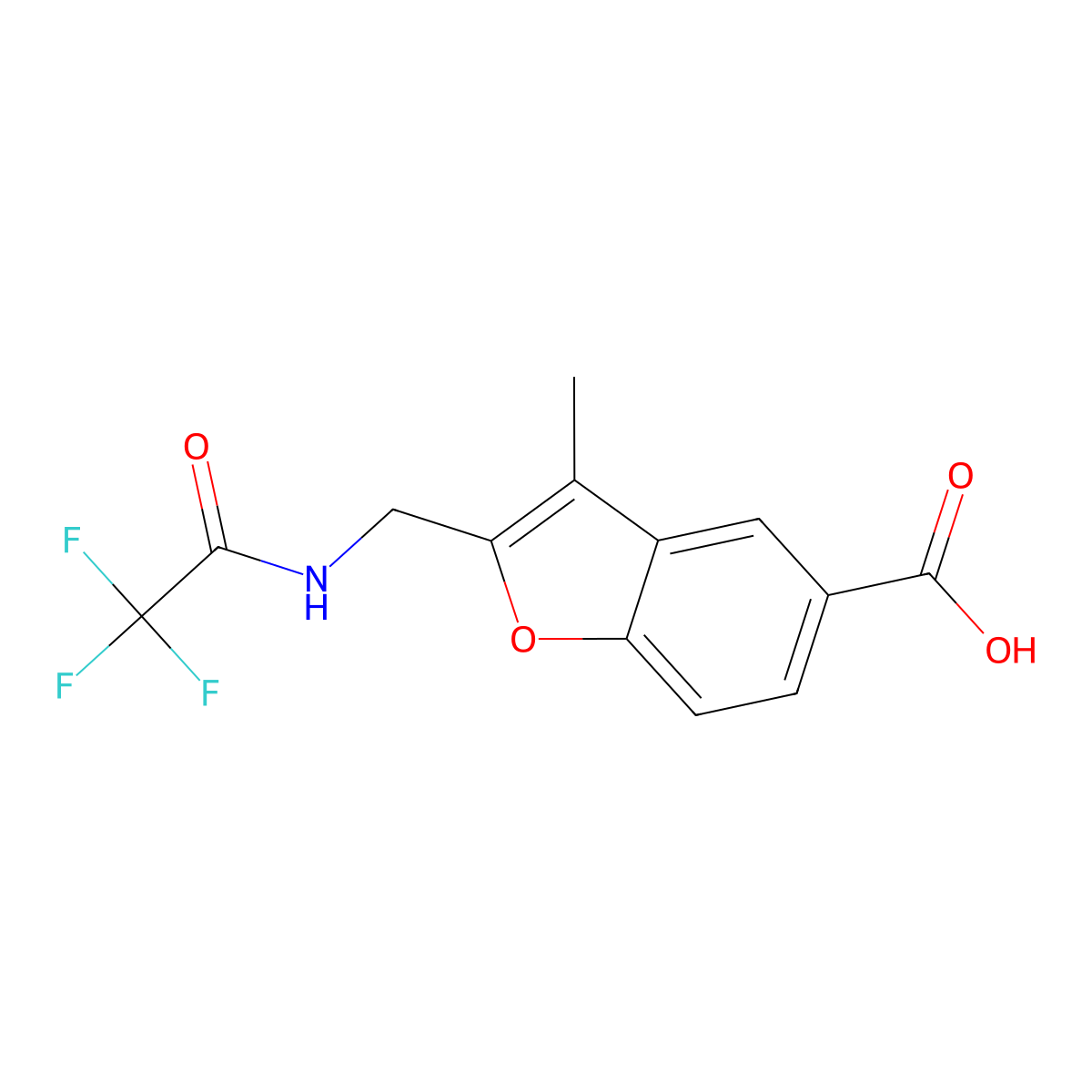 3-Methyl-2-[(2,2,2-trifluoroacetamido)methyl]-1-benzofuran-5-carboxylic acid molecular structure, CAS 2680743-05-7