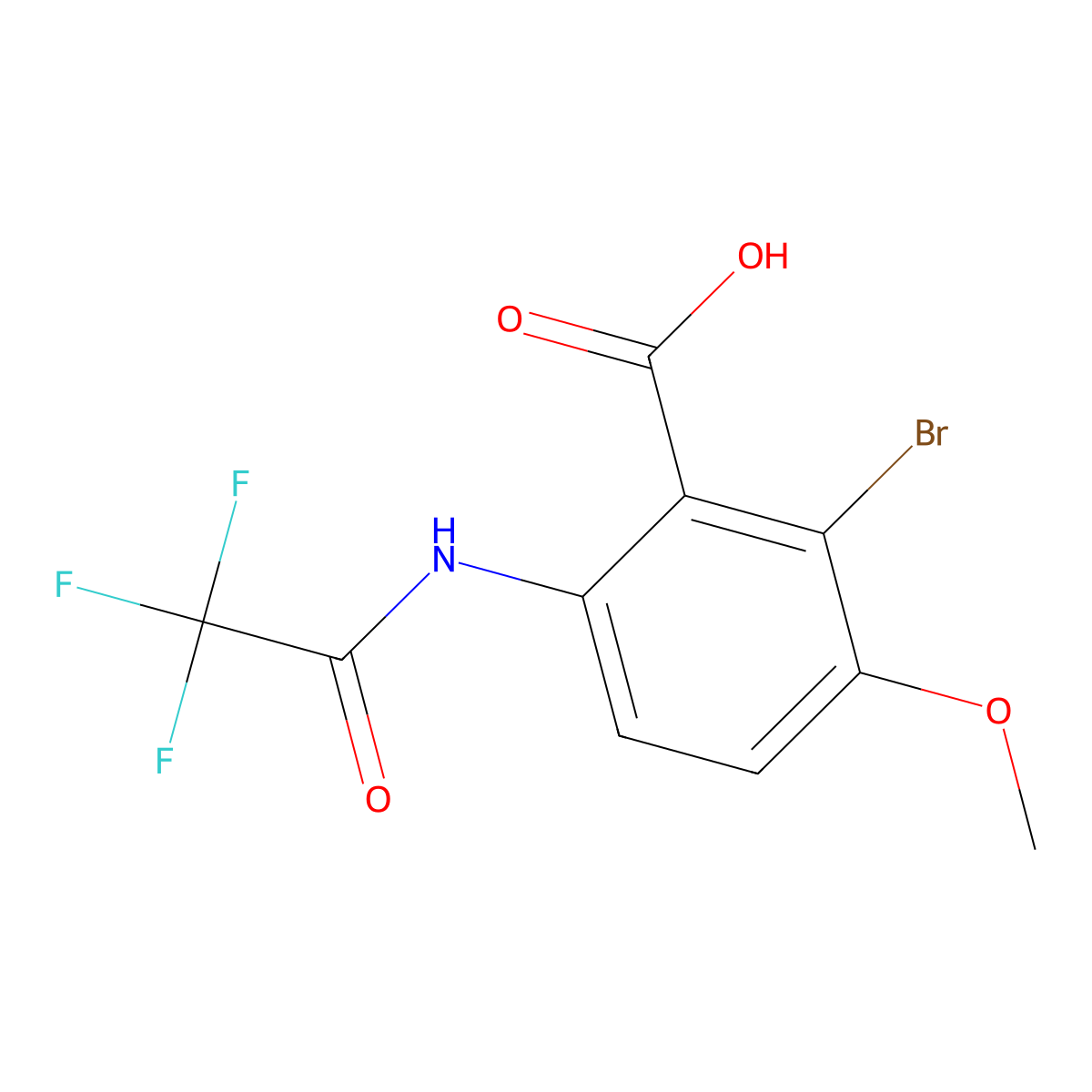 2-Bromo-3-methoxy-6-(2,2,2-trifluoroacetamido)benzoic acid molecular structure, CAS 2680743-10-4