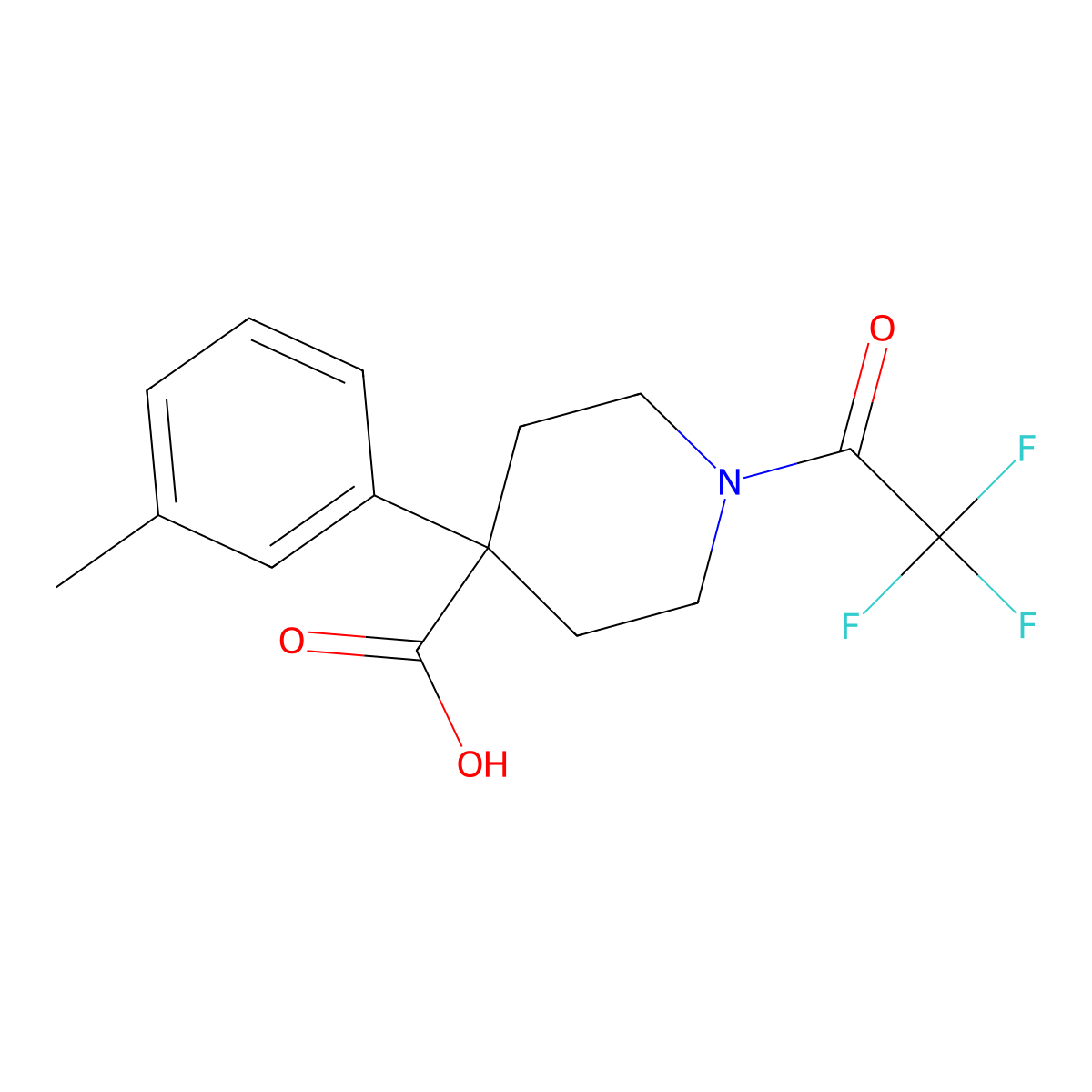 4-(3-Methylphenyl)-1-(2,2,2-trifluoroacetyl)piperidine-4-carboxylic acid molecular structure, CAS 2680743-23-9