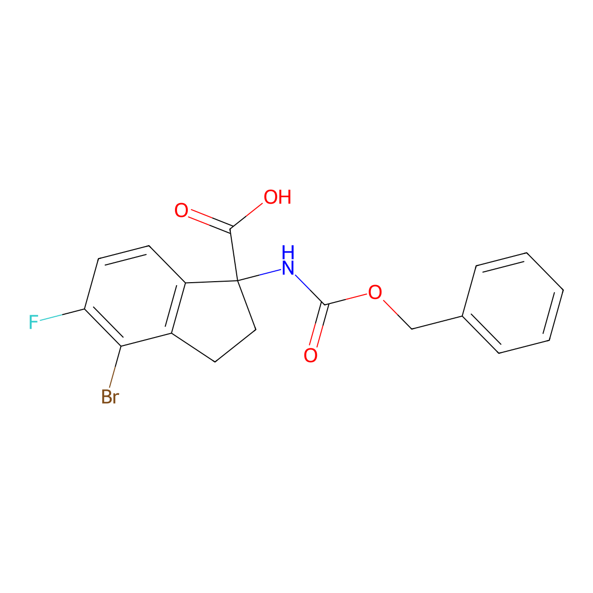 1-{[(benzyloxy)carbonyl]amino}-4-bromo-5-fluoro-2,3-dihydro-1H-indene-1-carboxylic acid molecular structure, CAS 2680743-24-0