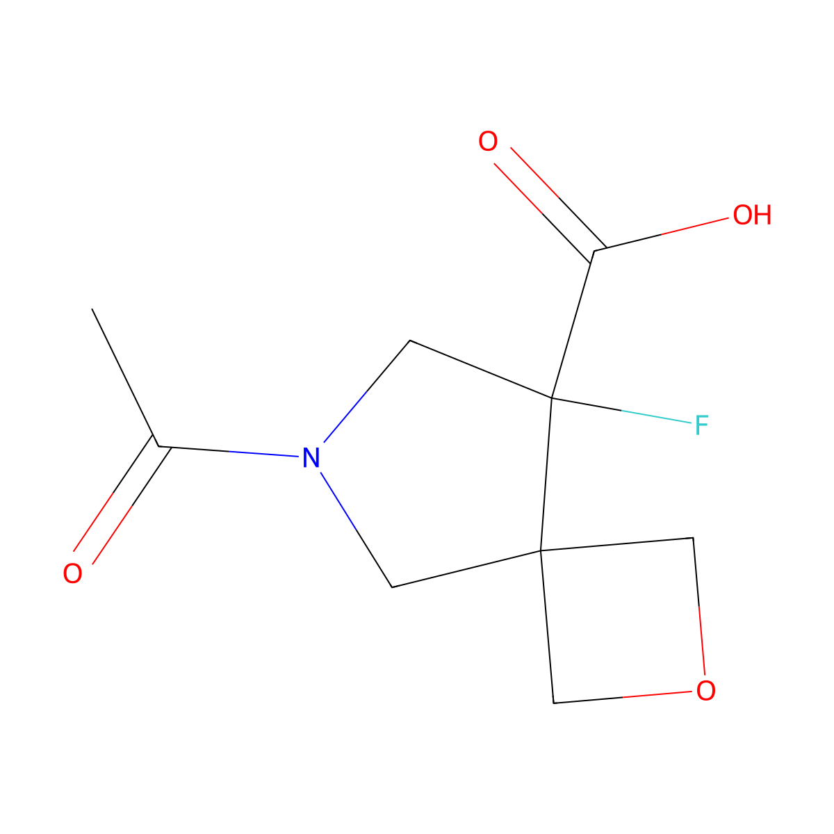 6-Acetyl-8-fluoro-2-oxa-6-azaspiro[3.4]octane-8-carboxylic acid molecular structure, CAS 2680743-30-8