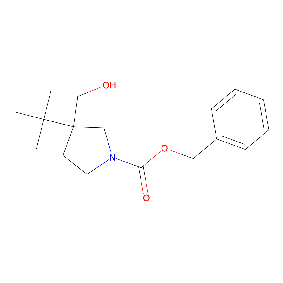 Benzyl 3-tert-butyl-3-(hydroxymethyl)pyrrolidine-1-carboxylate molecular structure, CAS 2680743-52-4