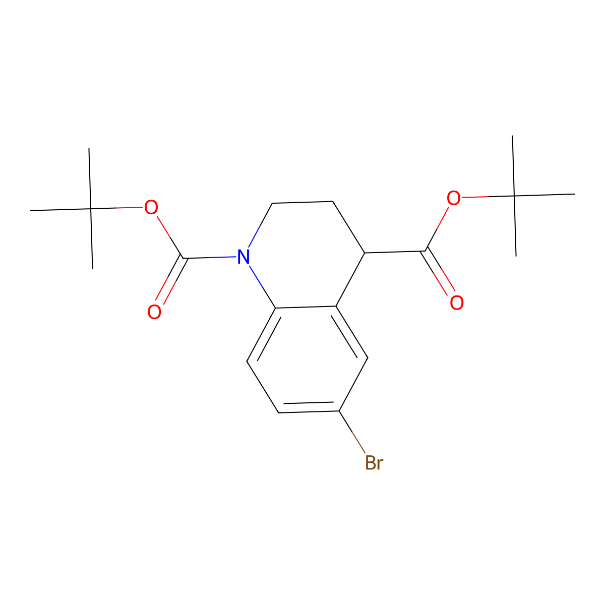 1,4-Di-tert-butyl 6-bromo-1,2,3,4-tetrahydroquinoline-1,4-dicarboxylate molecular structure, CAS 2680743-57-9