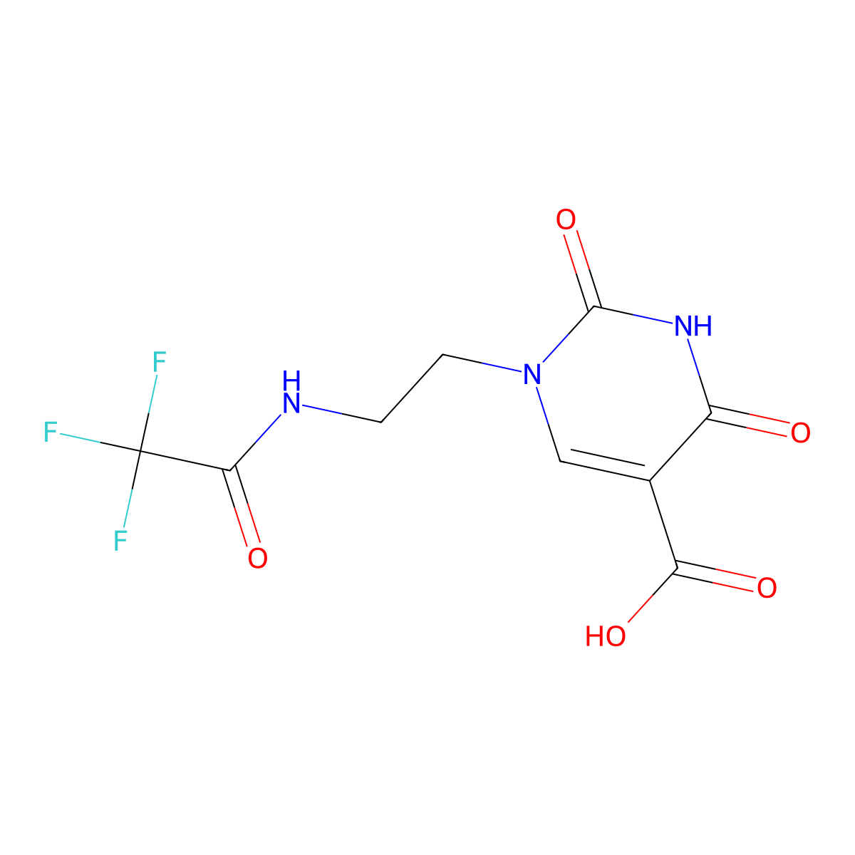 2,4-Dioxo-1-[2-(2,2,2-trifluoroacetamido)ethyl]-1,2,3,4-tetrahydropyrimidine-5-carboxylic acid molecular structure, CAS 2680743-64-8