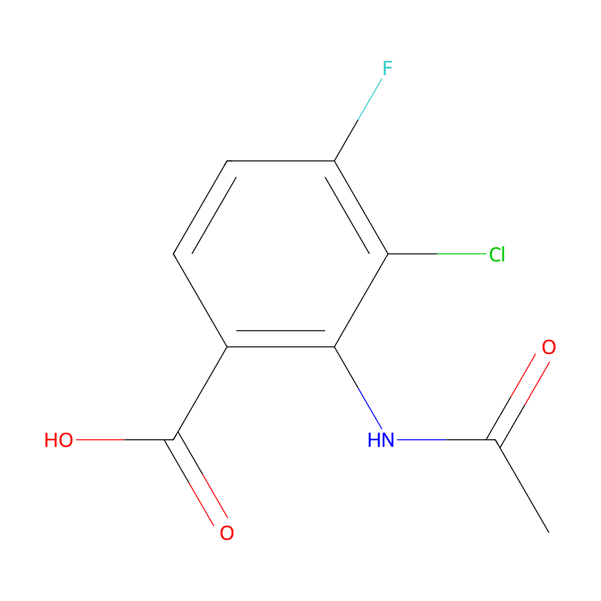 3-Chloro-2-acetamido-4-fluorobenzoic acid molecular structure, CAS 2680743-68-2