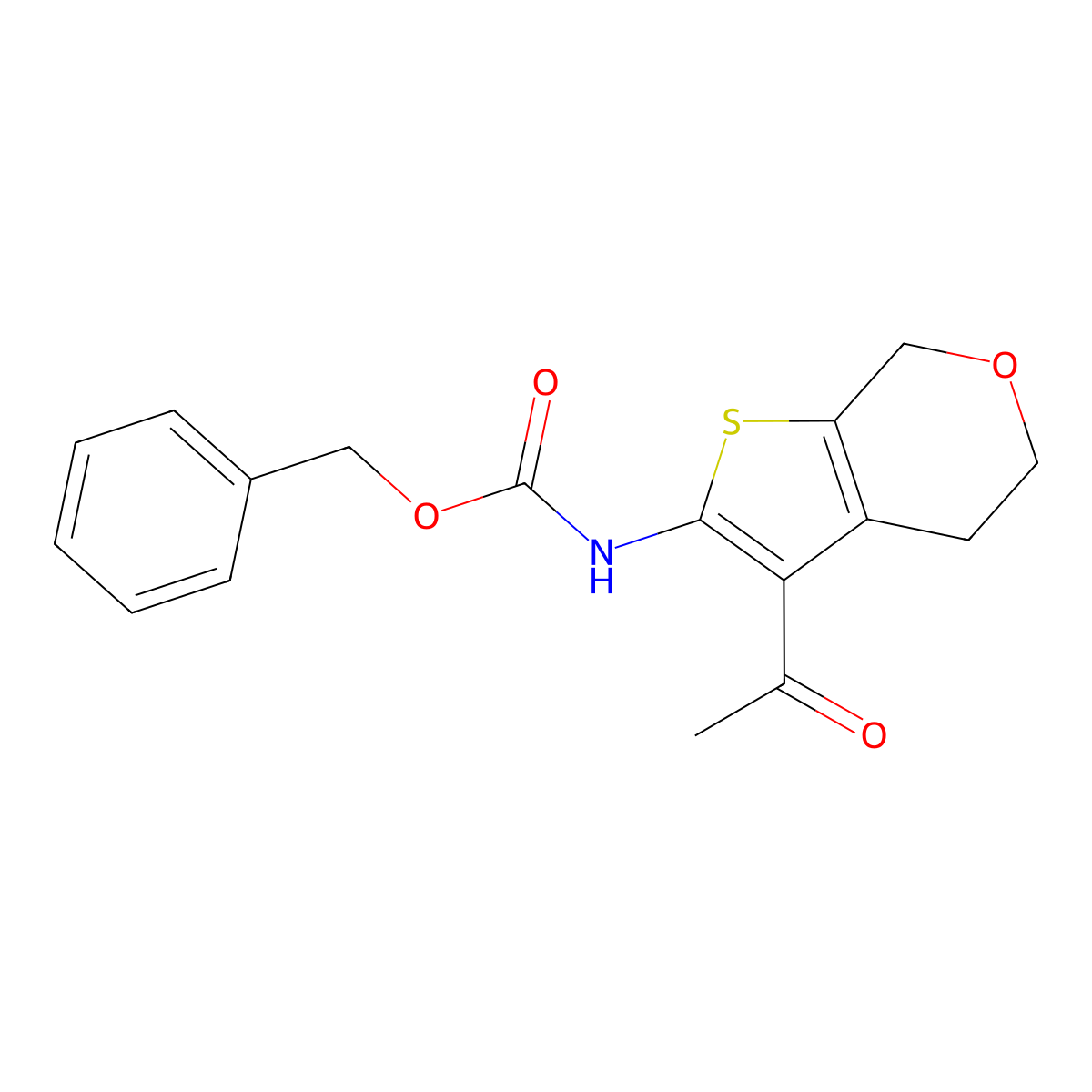 benzyl N-{3-acetyl-4H,5H,7H-thieno[2,3-c]pyran-2-yl}carbamate molecular structure, CAS 2680743-70-6