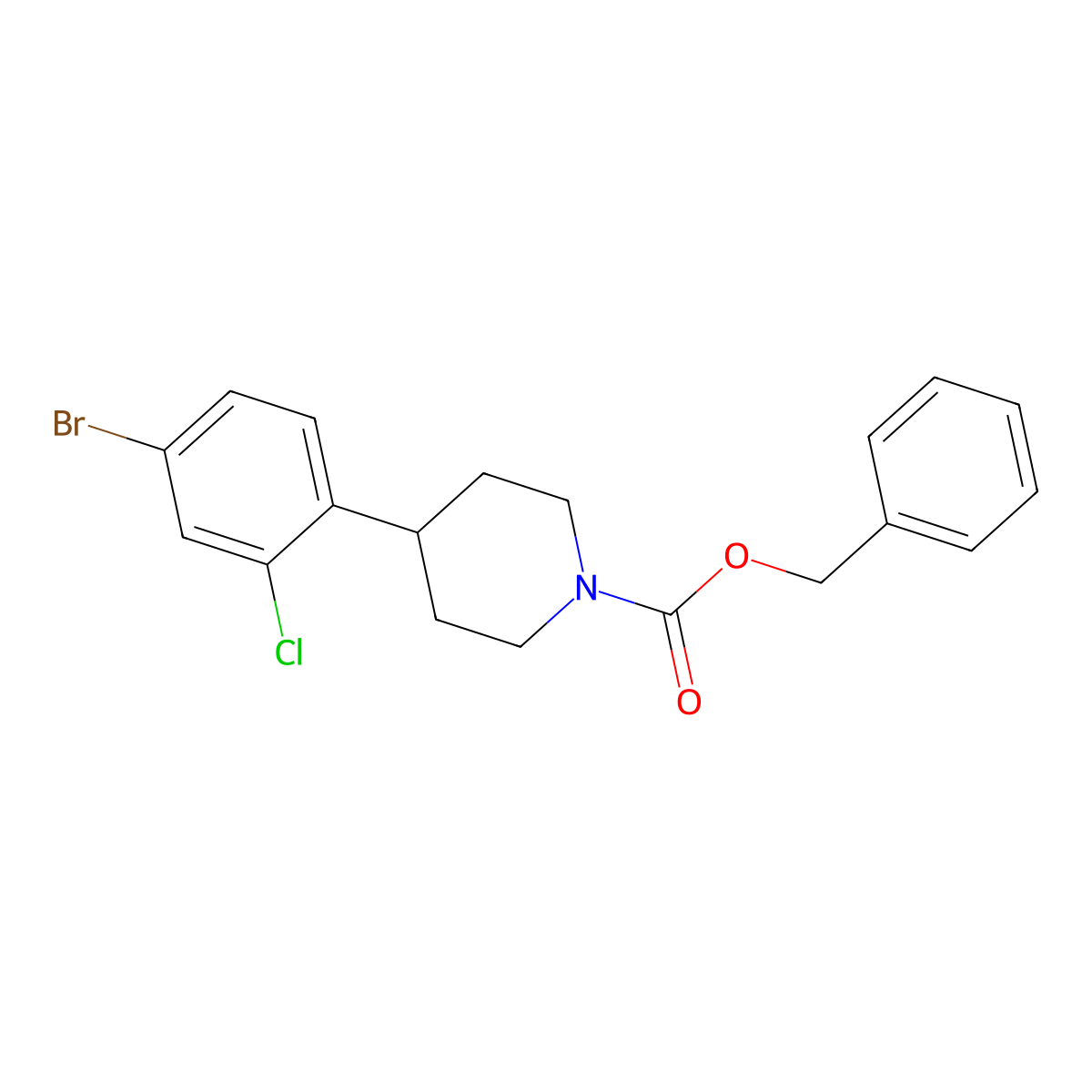 Benzyl 4-(4-bromo-2-chlorophenyl)piperidine-1-carboxylate molecular structure, CAS 2680743-80-8