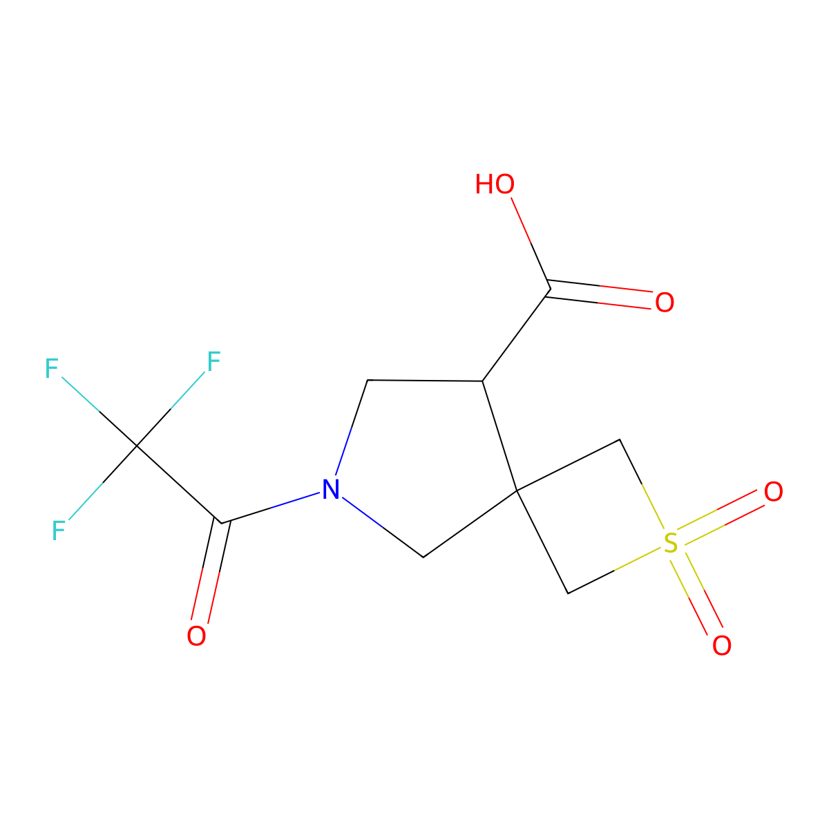 2,2-Dioxo-6-(2,2,2-trifluoroacetyl)-2lambda6-thia-6-azaspiro[3.4]octane-8-carboxylic acid molecular structure, CAS 2680743-81-9