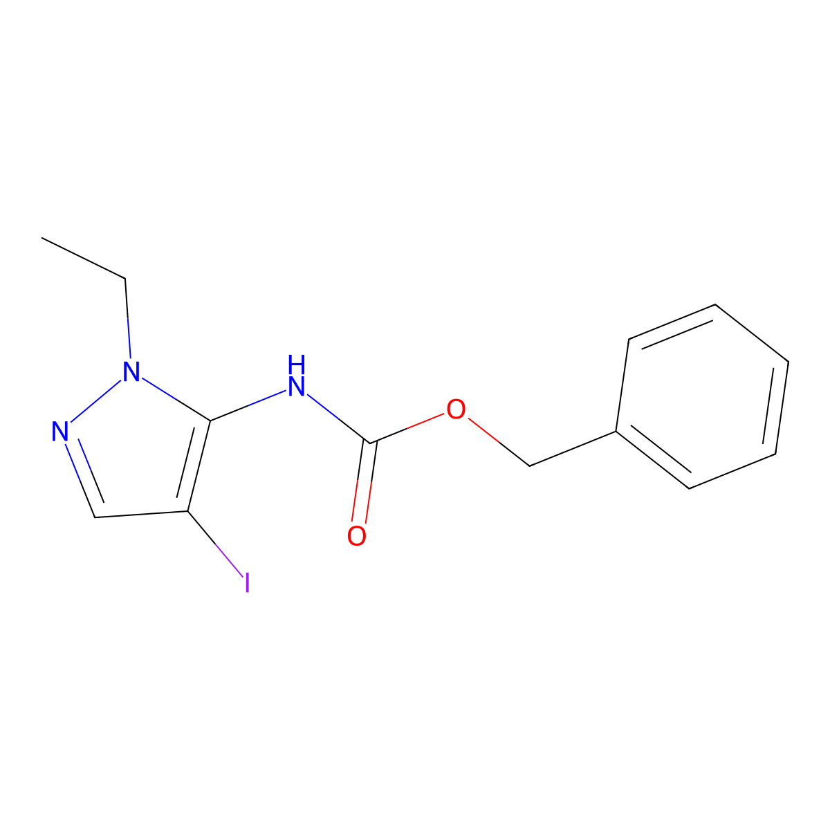 benzyl N-(1-ethyl-4-iodo-1H-pyrazol-5-yl)carbamate molecular structure, CAS 2680743-91-1