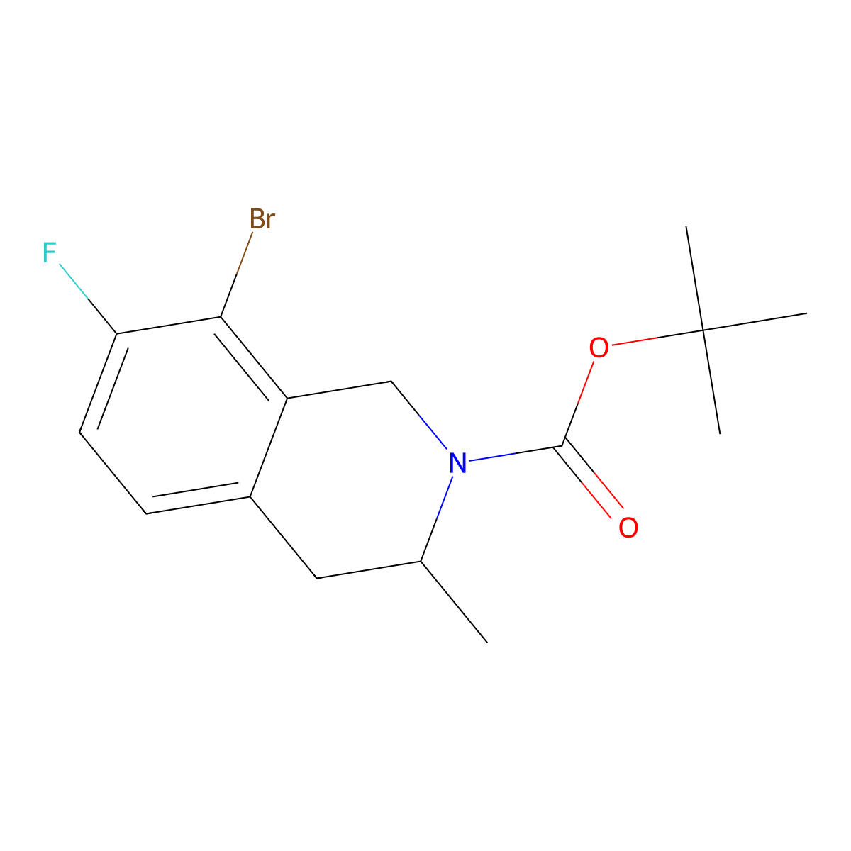 Tert-butyl 8-bromo-7-fluoro-3-methyl-1,2,3,4-tetrahydroisoquinoline-2-carboxylate molecular structure, CAS 2680743-93-3