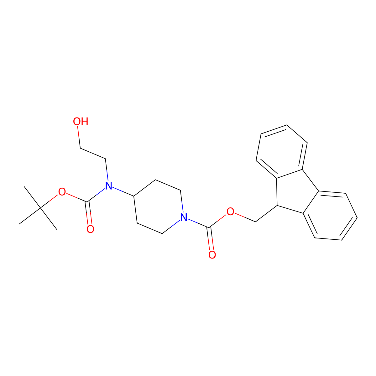(9H-fluoren-9-yl)methyl 4-{[(tert-butoxy)carbonyl](2-hydroxyethyl)amino}piperidine-1-carboxylate molecular structure, CAS 2680743-97-7