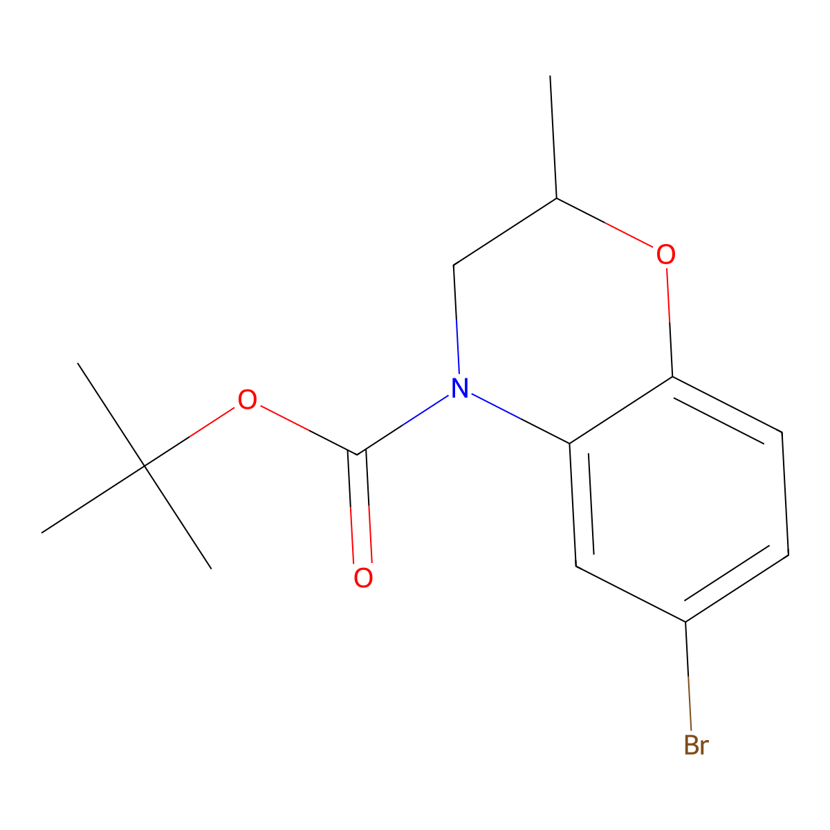 tert-butyl 6-bromo-2-methyl-3,4-dihydro-2H-1,4-benzoxazine-4-carboxylate molecular structure, CAS 2680744-06-1