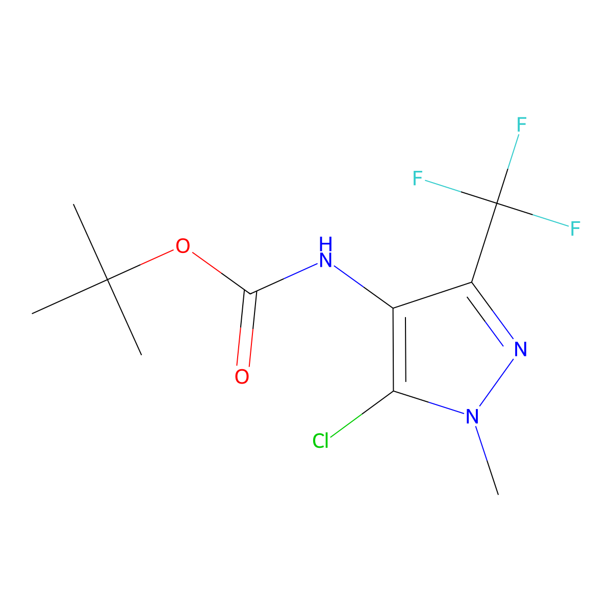 tert-butyl N-[5-chloro-1-methyl-3-(trifluoromethyl)-1H-pyrazol-4-yl]carbamate molecular structure, CAS 2680744-27-6