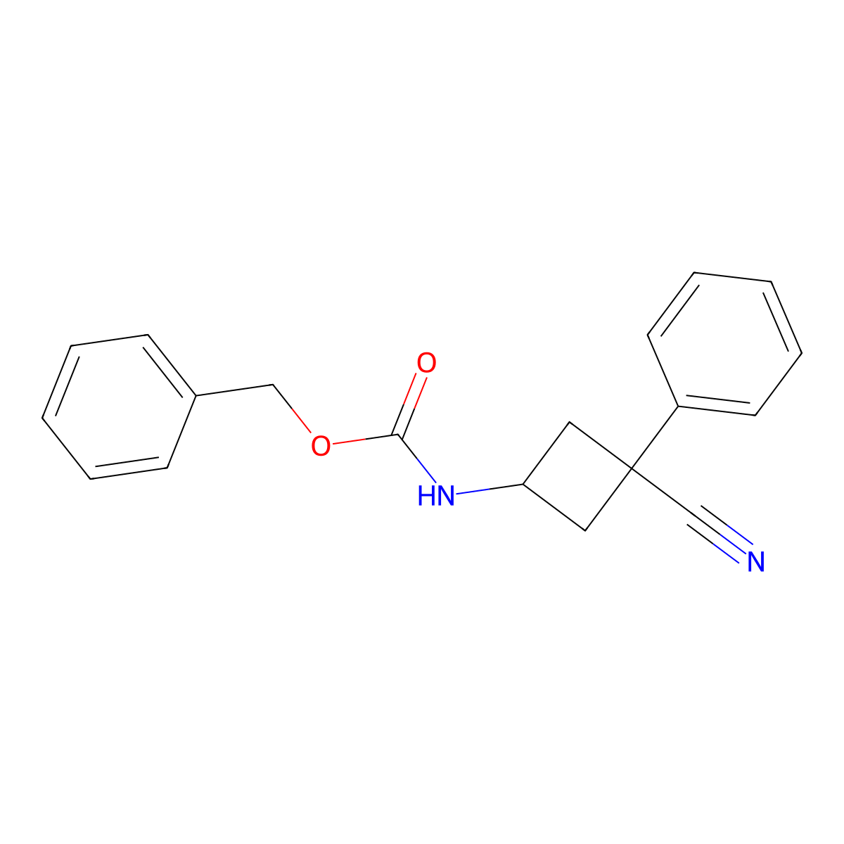 benzyl N-(3-cyano-3-phenylcyclobutyl)carbamate molecular structure, CAS 2680744-42-5