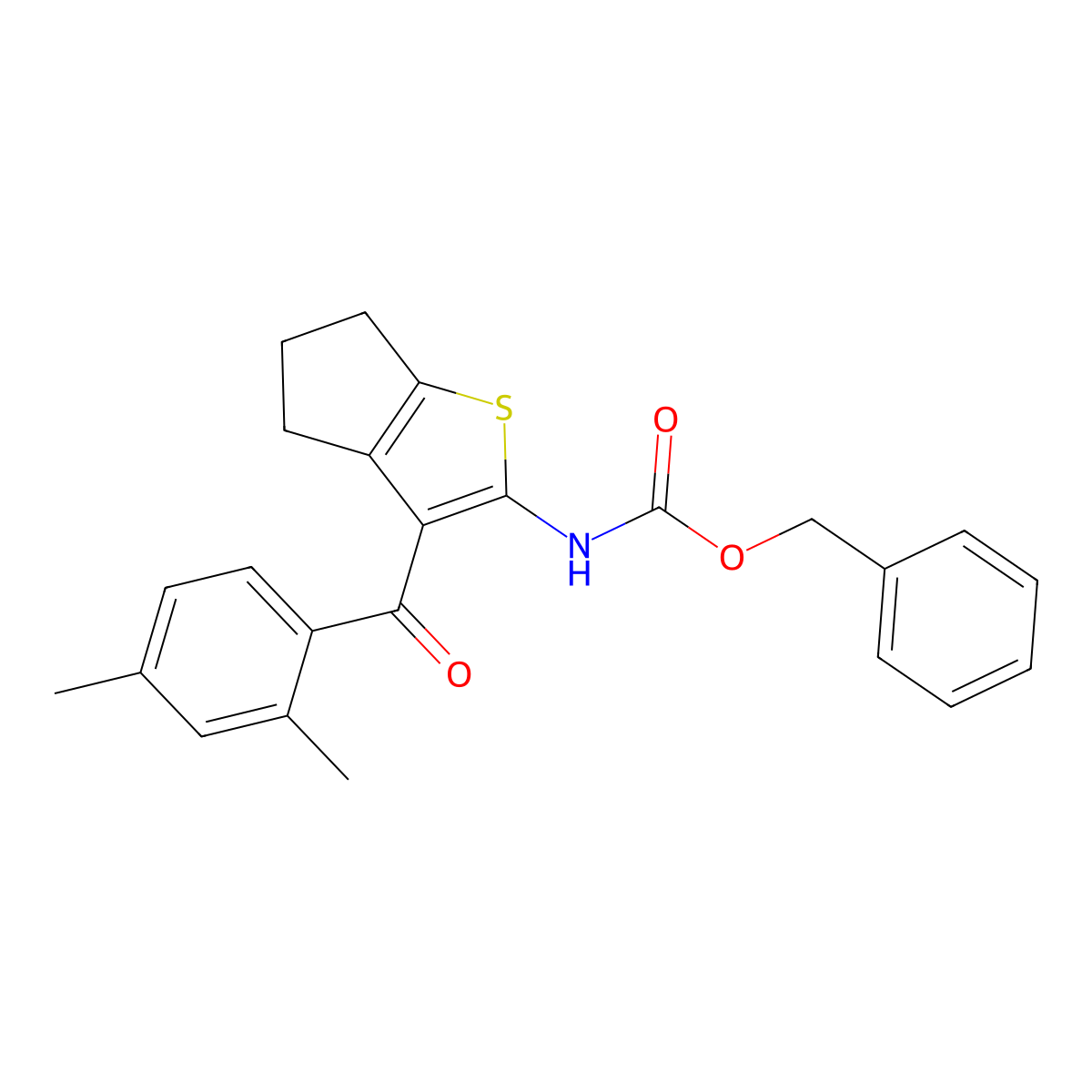benzyl N-[3-(2,4-dimethylbenzoyl)-4H,5H,6H-cyclopenta[b]thiophen-2-yl]carbamate molecular structure, CAS 2680744-58-3