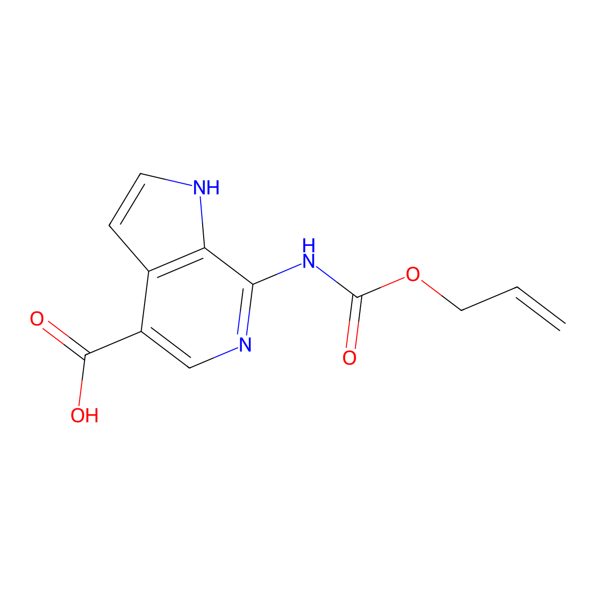 7-{[(prop-2-en-1-yloxy)carbonyl]amino}-1H-pyrrolo[2,3-c]pyridine-4-carboxylic acid molecular structure, CAS 2680744-59-4