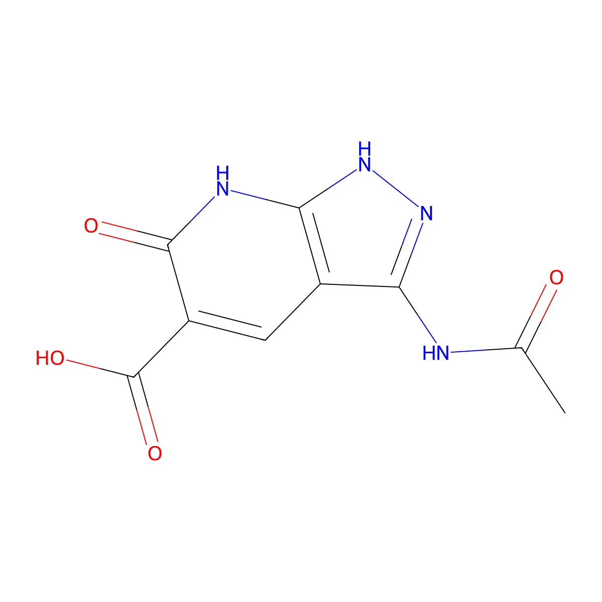 3-acetamido-6-oxo-1H,6H,7H-pyrazolo[3,4-b]pyridine-5-carboxylic acid molecular structure, CAS 2680744-87-8