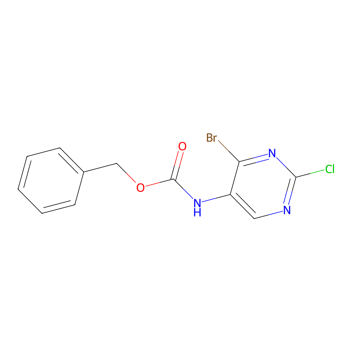benzyl N-(4-bromo-2-chloropyrimidin-5-yl)carbamate molecular structure, CAS 2680745-11-1