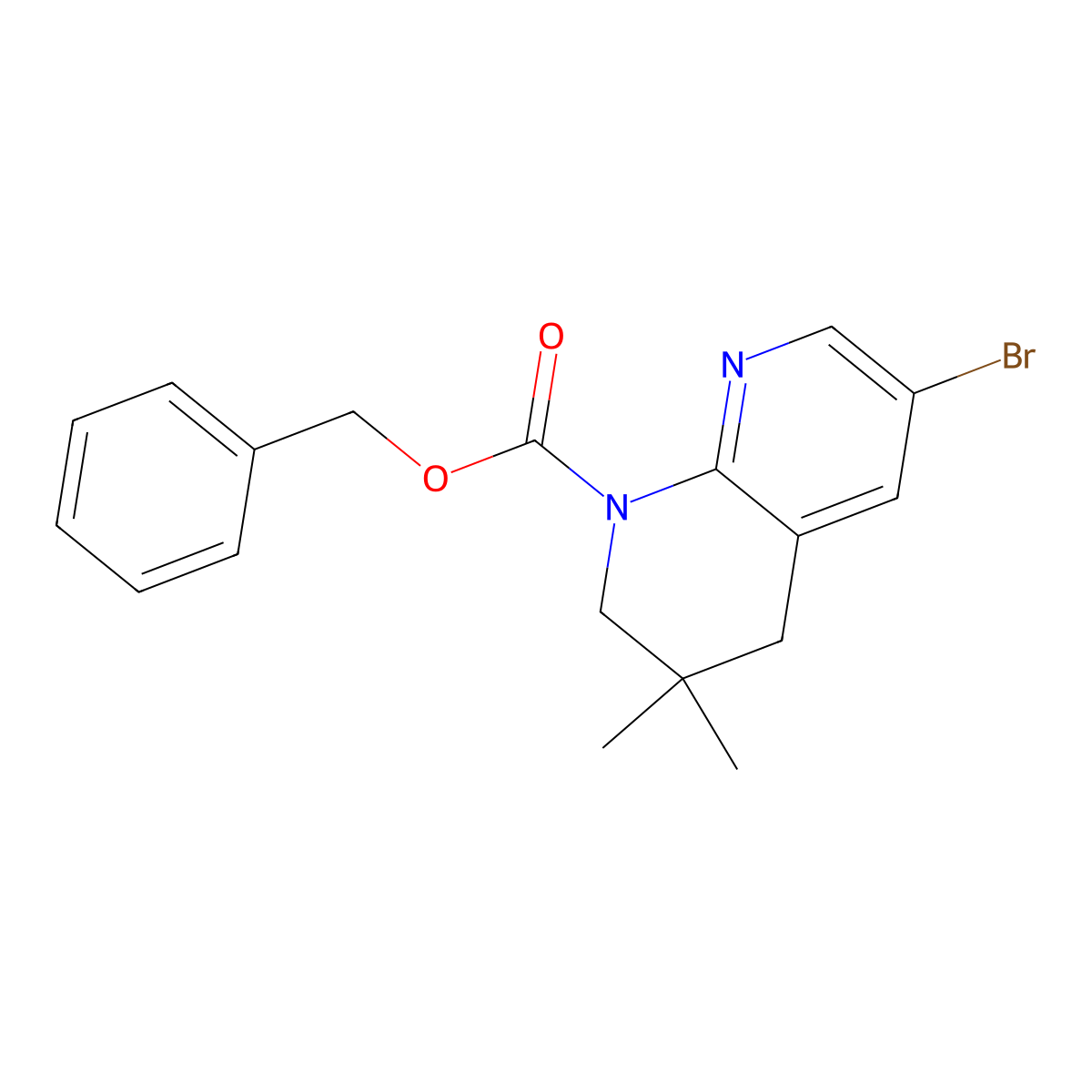 Benzyl 6-bromo-3,3-dimethyl-1,2,3,4-tetrahydro-1,8-naphthyridine-1-carboxylate molecular structure, CAS 2680745-22-4