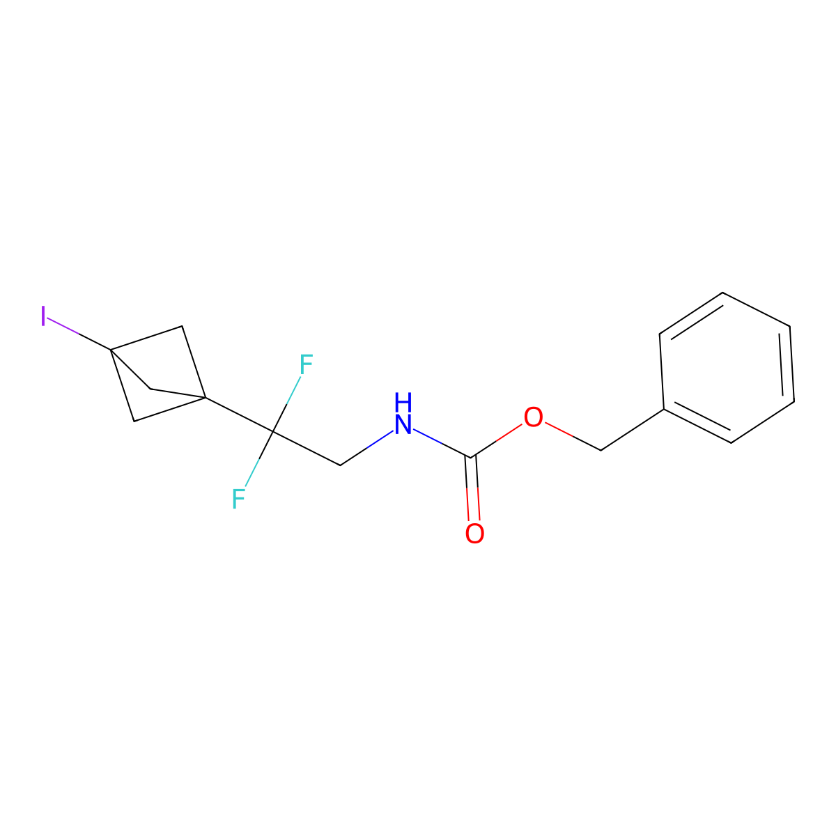 benzyl N-(2,2-difluoro-2-{3-iodobicyclo[1.1.1]pentan-1-yl}ethyl)carbamate molecular structure, CAS 2680745-31-5