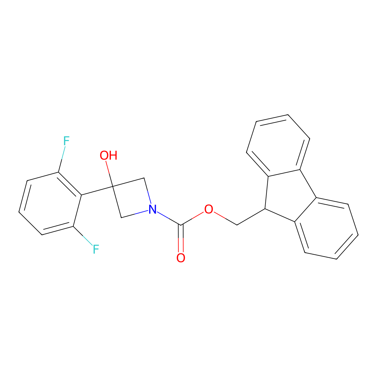 (9H-fluoren-9-yl)methyl 3-(2,6-difluorophenyl)-3-hydroxyazetidine-1-carboxylate molecular structure, CAS 2680745-38-2