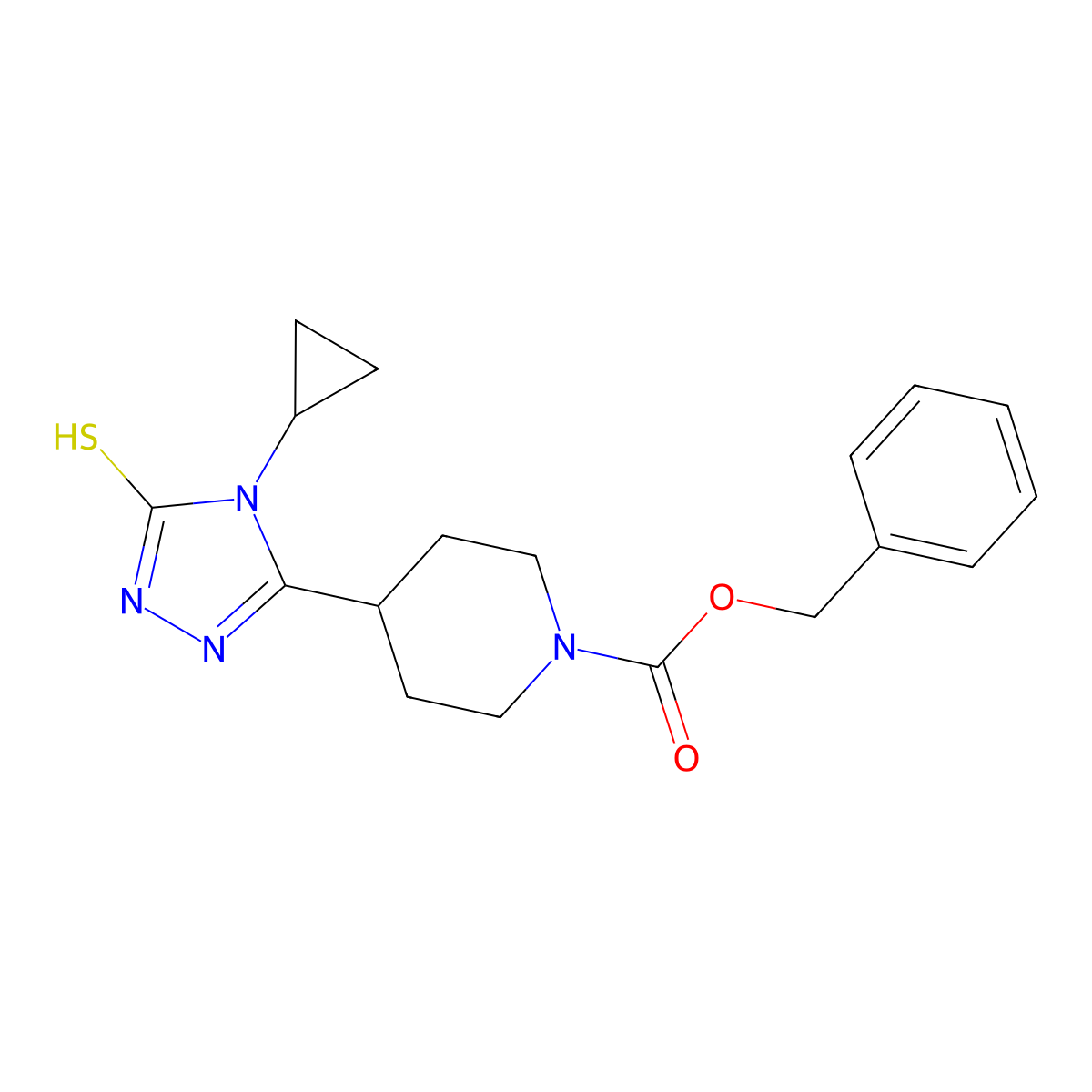 benzyl 4-(4-cyclopropyl-5-sulfanyl-4H-1,2,4-triazol-3-yl)piperidine-1-carboxylate molecular structure, CAS 2680745-56-4