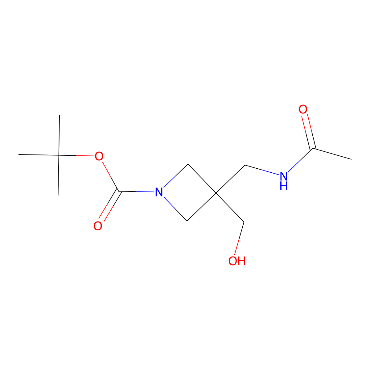 Tert-butyl 3-(acetamidomethyl)-3-(hydroxymethyl)azetidine-1-carboxylate molecular structure, CAS 2680746-04-5