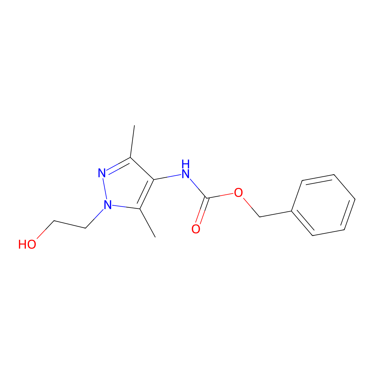 benzyl N-[1-(2-hydroxyethyl)-3,5-dimethyl-1H-pyrazol-4-yl]carbamate molecular structure, CAS 2680746-09-0