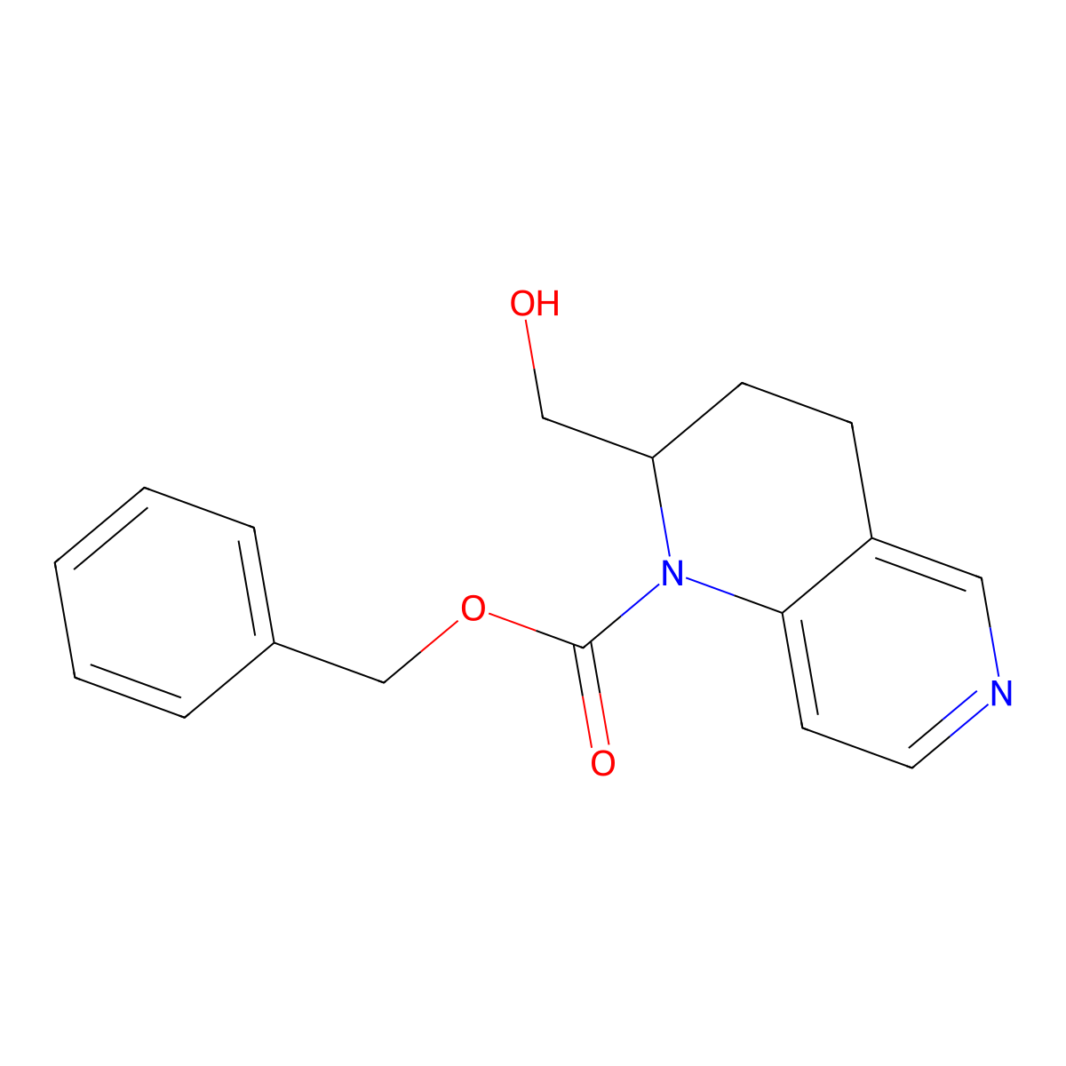 Benzyl 2-(hydroxymethyl)-1,2,3,4-tetrahydro-1,6-naphthyridine-1-carboxylate molecular structure, CAS 2680746-19-2