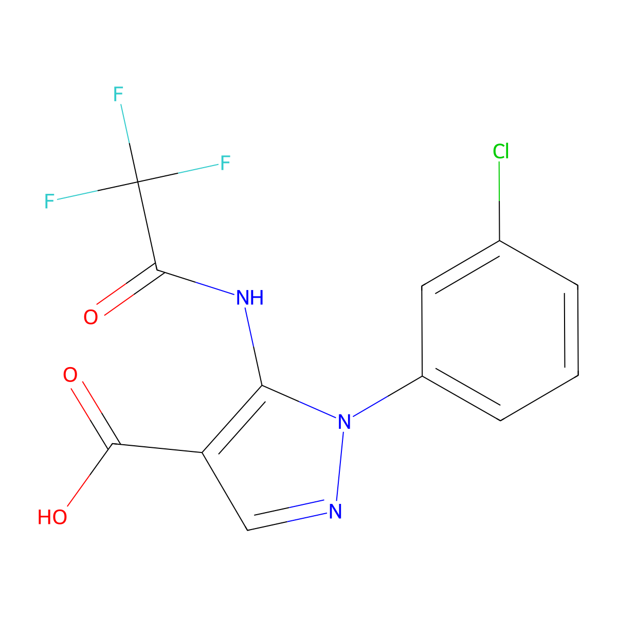 1-(3-chlorophenyl)-5-(2,2,2-trifluoroacetamido)-1H-pyrazole-4-carboxylic acid molecular structure, CAS 2680746-35-2