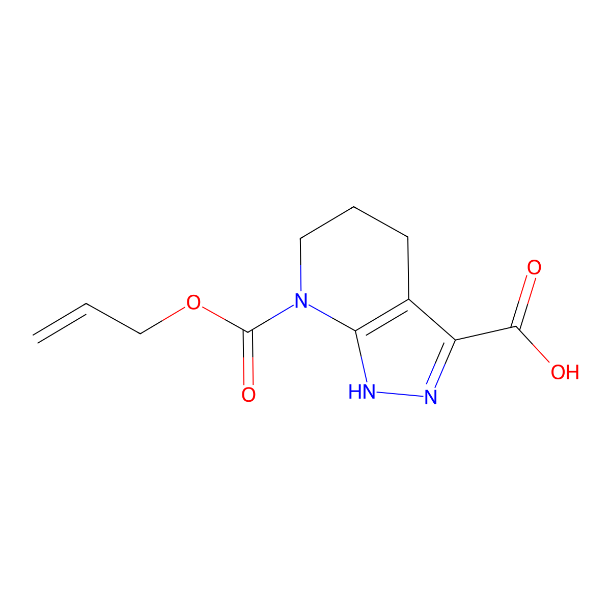 7-[(prop-2-en-1-yloxy)carbonyl]-1H,4H,5H,6H,7H-pyrazolo[3,4-b]pyridine-3-carboxylic acid molecular structure, CAS 2680746-53-4