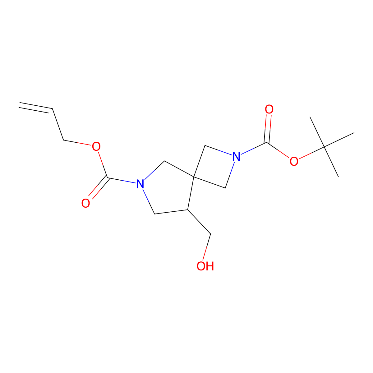 2-Tert-butyl 6-prop-2-en-1-yl 8-(hydroxymethyl)-2,6-diazaspiro[3.4]octane-2,6-dicarboxylate molecular structure, CAS 2680746-80-7