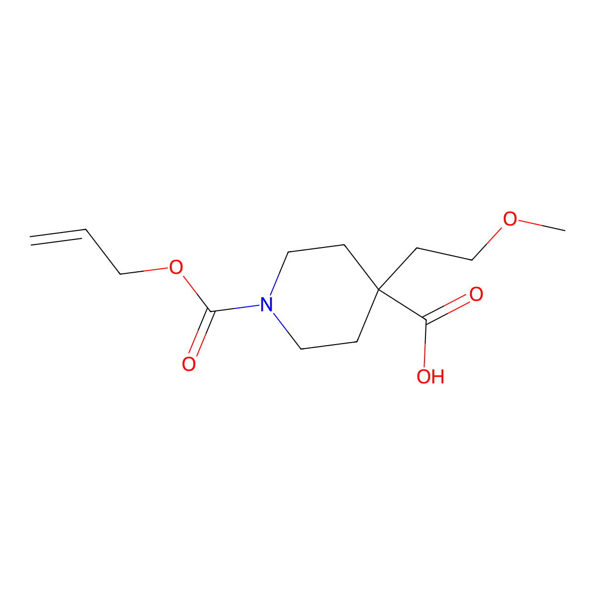 4-(2-Methoxyethyl)-1-[(prop-2-en-1-yloxy)carbonyl]piperidine-4-carboxylic acid molecular structure, CAS 2680746-82-9