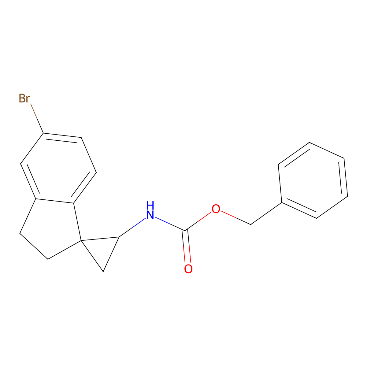 benzyl N-{5'-bromo-2',3'-dihydrospiro[cyclopropane-1,1'-inden]-2-yl}carbamate molecular structure, CAS 2680746-87-4