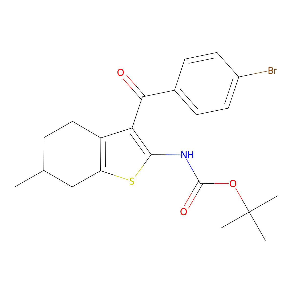 tert-butyl N-[3-(4-bromobenzoyl)-6-methyl-4,5,6,7-tetrahydro-1-benzothiophen-2-yl]carbamate molecular structure, CAS 2680746-95-4