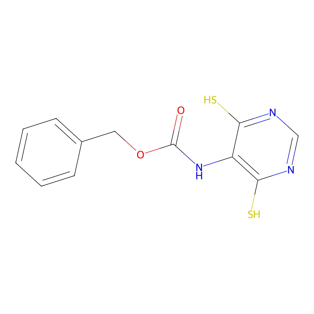 benzyl N-(4,6-disulfanylpyrimidin-5-yl)carbamate molecular structure, CAS 2680747-02-6