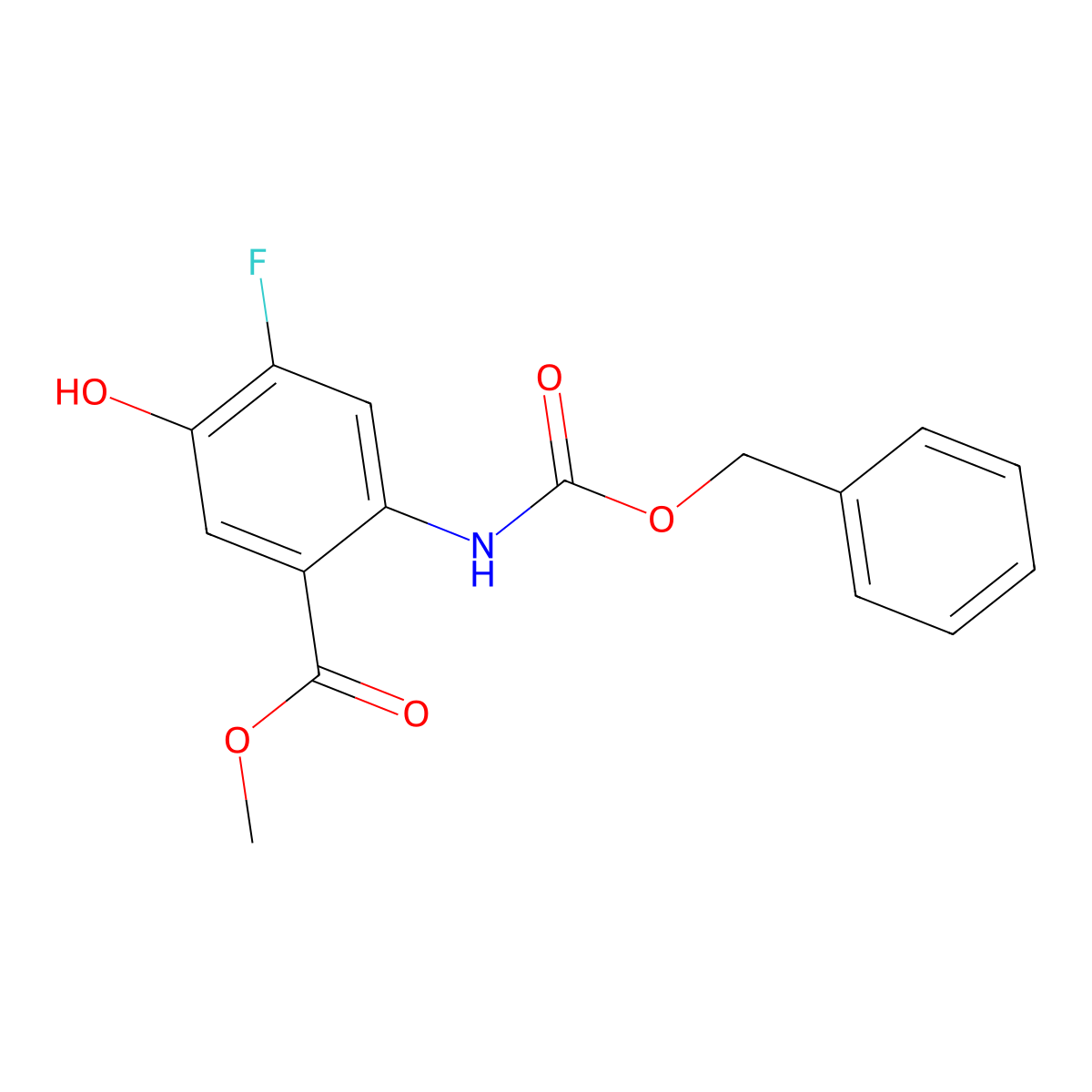 Methyl 2-{[(benzyloxy)carbonyl]amino}-4-fluoro-5-hydroxybenzoate molecular structure, CAS 2680747-04-8