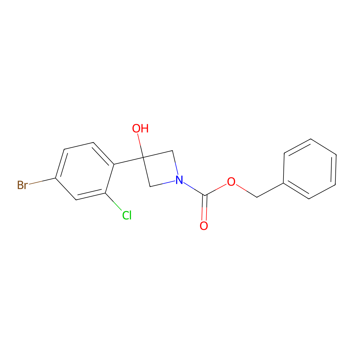 Benzyl 3-(4-bromo-2-chlorophenyl)-3-hydroxyazetidine-1-carboxylate molecular structure, CAS 2680747-05-9