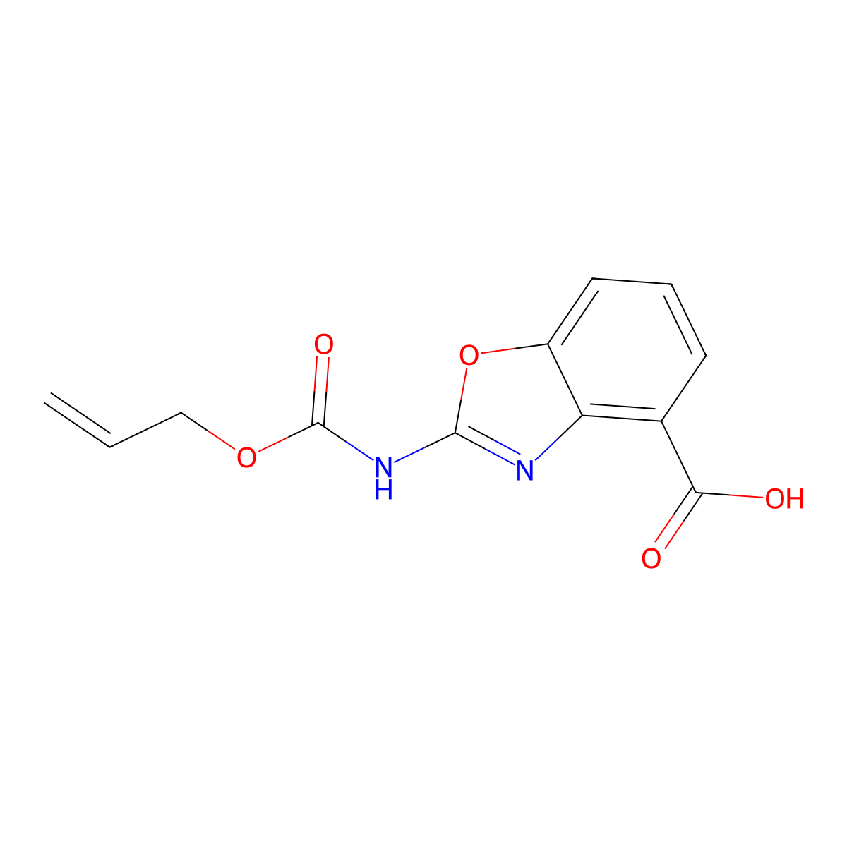 2-{[(Prop-2-en-1-yloxy)carbonyl]amino}-1,3-benzoxazole-4-carboxylic acid molecular structure, CAS 2680747-12-8