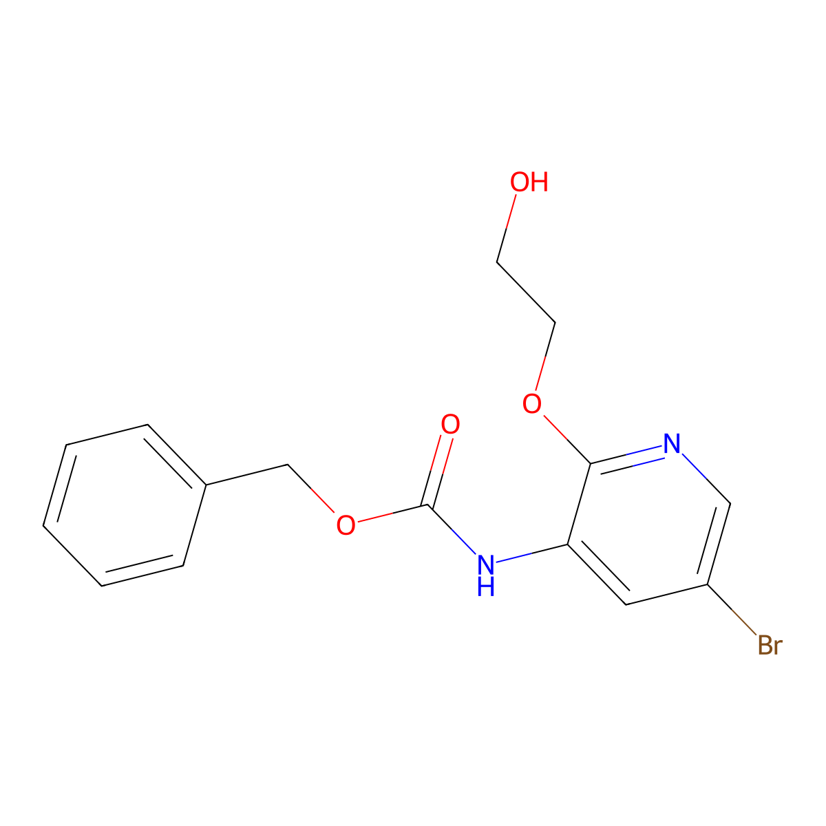 benzyl N-[5-bromo-2-(2-hydroxyethoxy)pyridin-3-yl]carbamate molecular structure, CAS 2680747-17-3