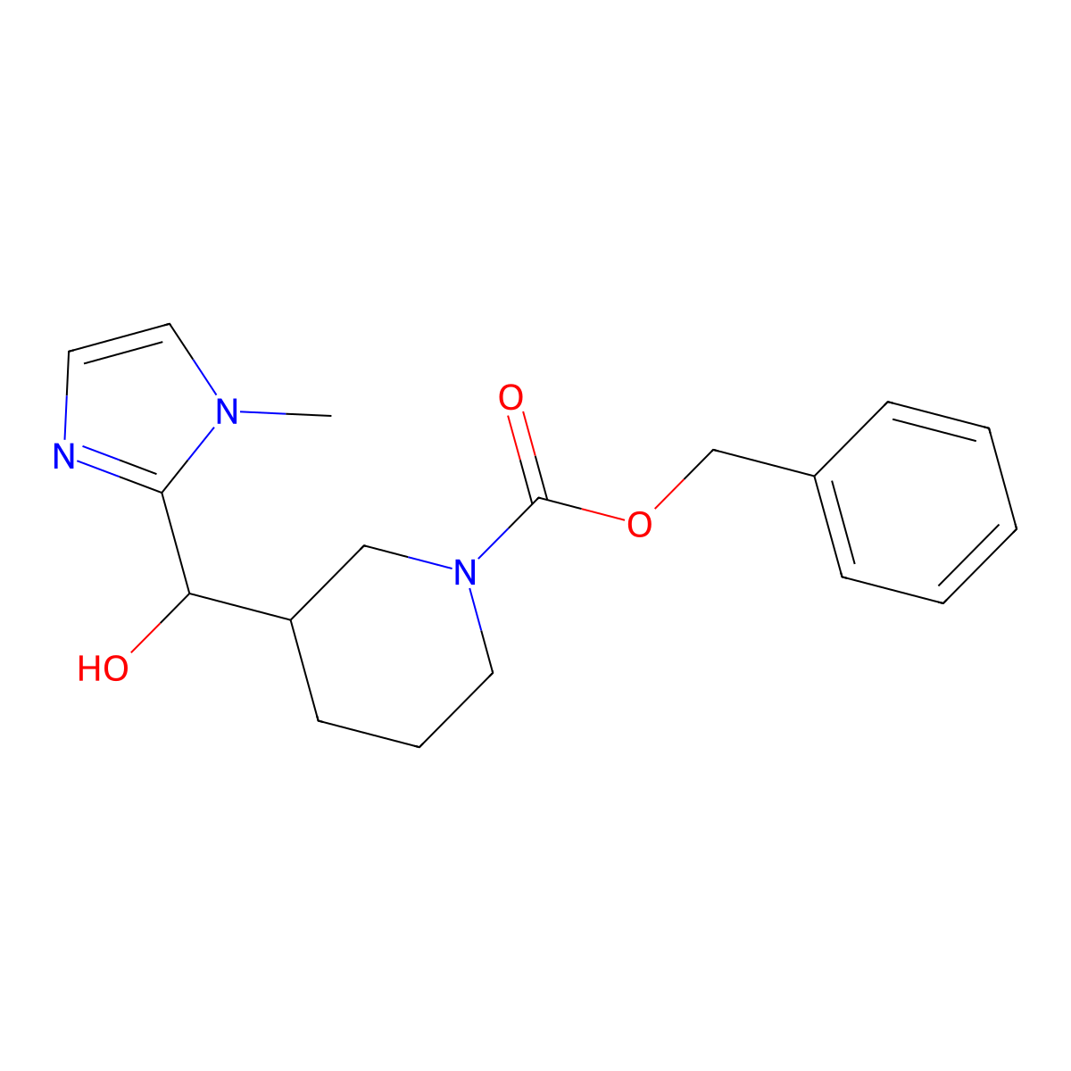 benzyl 3-[hydroxy(1-methyl-1H-imidazol-2-yl)methyl]piperidine-1-carboxylate molecular structure, CAS 2680747-25-3